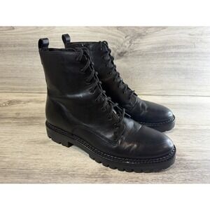 Vince Cabria Boots Womens 7 Black Leather Combat Ankle Lace Up Side Zip Italy